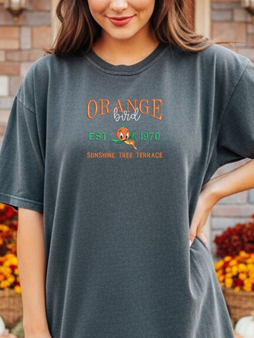Embroidered Orange Bird T-Shirt